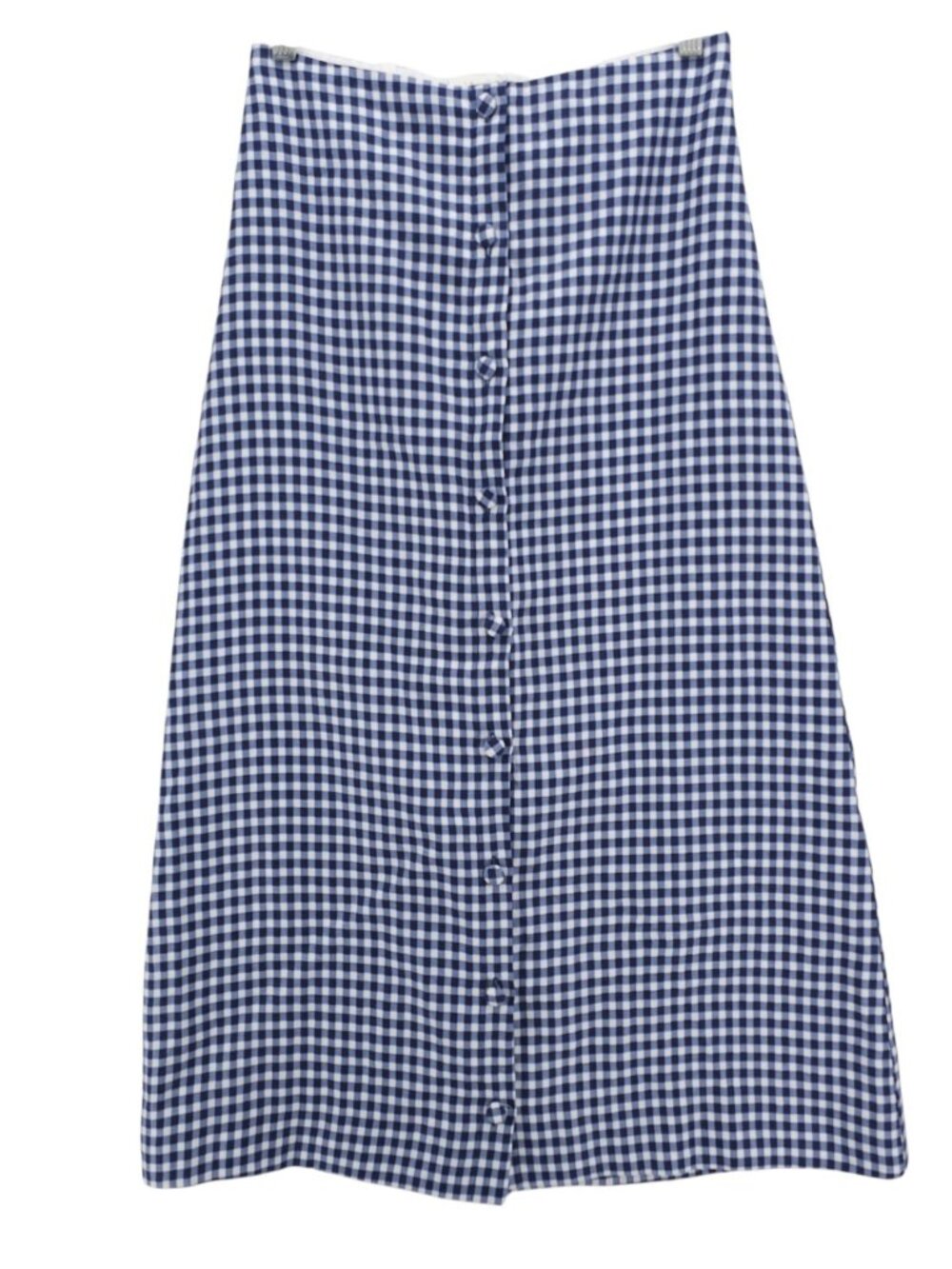 REFORMATION Andi Linen Maxi Skirt Button Front Linen Blue Gingham Check Size 2